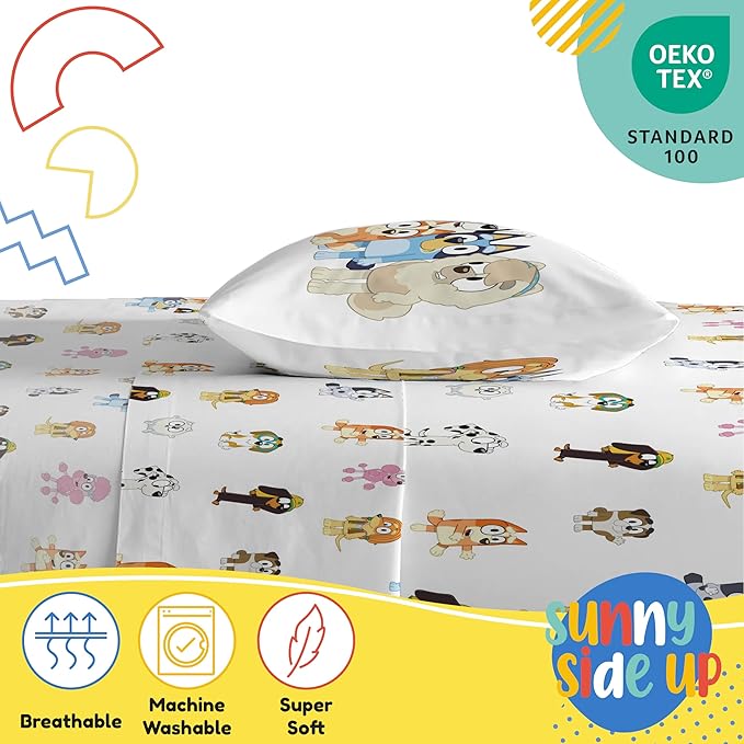 Bluey & Friends Toddler Sheet Set - 3 Piece Toddler Bedding Set Includes Pillow Cover - Super Soft Microfiber Sheets