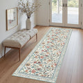 Blue Floral Runner Rug, 2x6 Washable Rug Runners for Hallways Non-Slip, Soft Low Pile Flower Birds Long Bathroom Mat Botanical Throw Carpet for Kitchen Laundry Entryway Porch