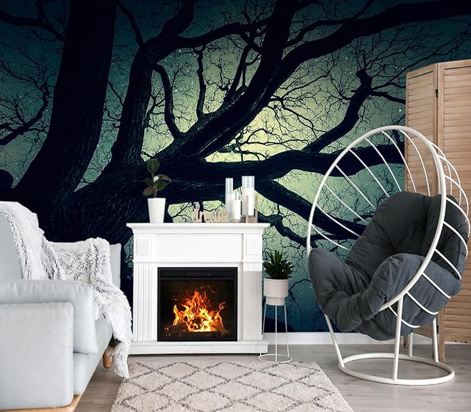 XMPMBM-Magic Forest backsplash Decorative Wallpaper Starry Sky Large Tree Bedroom Bathroom Wall Mural- W 88" X H 59"（36 Square Foot）