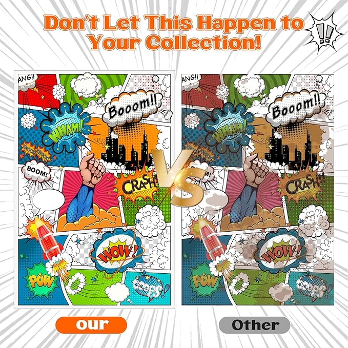 50 Pack Comic Book Bags and Boards Set 7.25x10.5 Inch Self-Sealing Comic Bags and Boards with Archival Boards for Long-Term Storage & Protection