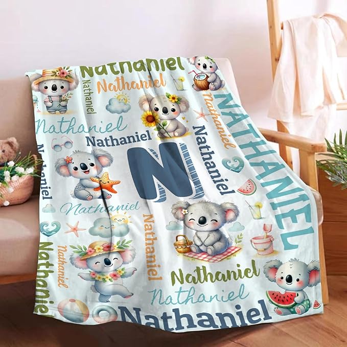 Personalized Custom Koala Blanket Gifts for Kids Boys Girls with Name - Customized Koala Super Soft Lightweight Flannel Sheets Decor for Crib Nap Couch - 50"x60" for Teens