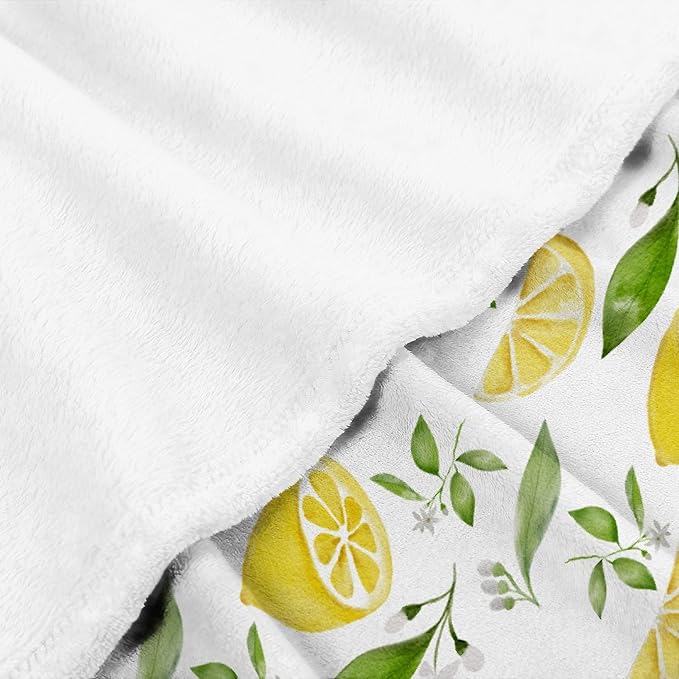 Thuswarm Watercolor Lemon Fruit Print Flannel Throw Blanket Warm Cozy Soft Funny Print Blankets for Bed Couch Sofa Room Decoration Gifts 60”×50” Medium for Teen