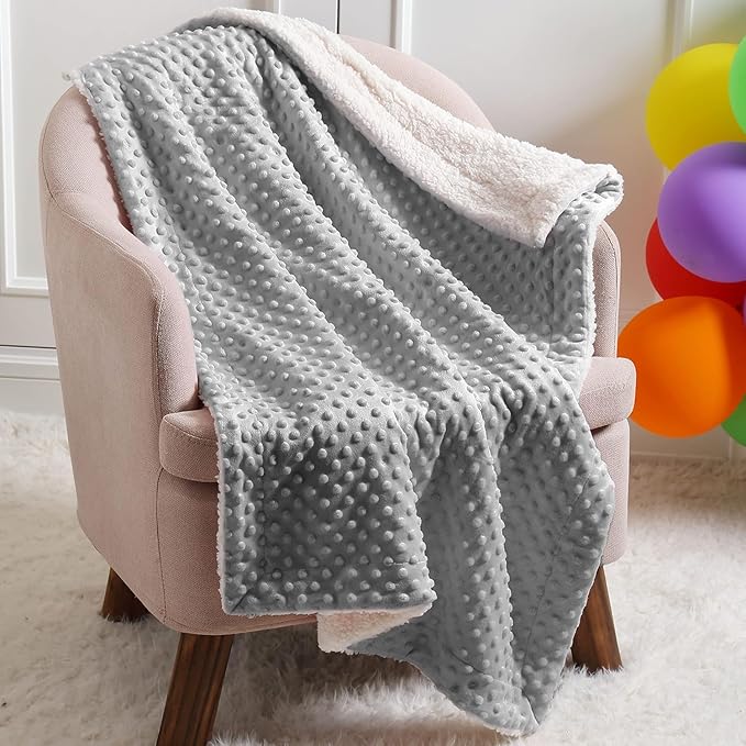 CREVENT 2Pcs 30''X40'' Cute Cozy Fluffy Warm Baby Blankets for Infants Toddlers' Bedding Crib Cot Stroller - Grey Cloud + Grey Sherpa