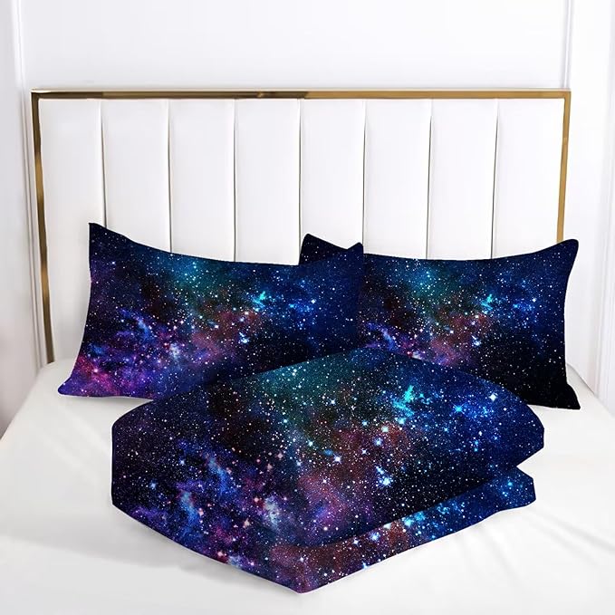 kxry Blue Purple 3D Galaxy Comforter Set Full Size Outer Space Starry Sky Universe Bedding Sets for Girls Teens Kids 1 Comforter + 2 Pillow Cases