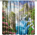 Forest Waterfall Blackout Curtain, Watercolor Tropical Jungle Waterfall Spring Flower Natural Scenery Pattern Window Drapes, for Bedroom Living Room 84" W X 84" L