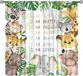 Cartoon Safari Animal Curtains Cute Watercolor Wildlife Jungle Window Treatments for Kids Boys Girls Bedroom Living Room Inspirational Motivational Quotes Nursery Children Drapes W42xL54(Decor)