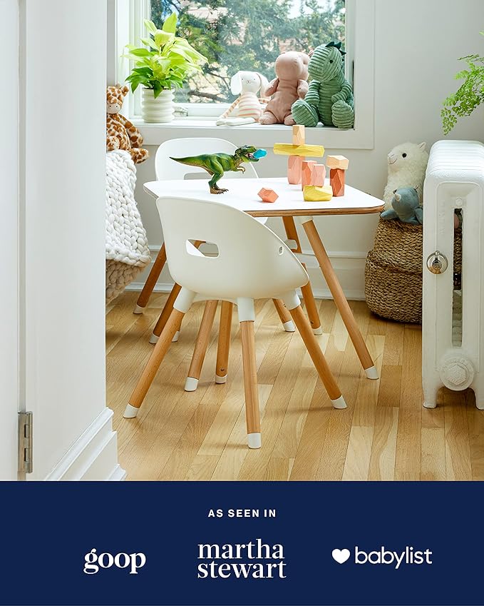 Lalo The Play Kit - Kids Table & Chairs Set with Sustainably Sourced Wood Table & 2 Non-Toxic Bucket Seat Chairs - Safe & Comfortable - Natural/Coconut