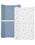 Changing Pad Cover for Baby Boy Girl 2 Pack, Muslin Changing Table Pad Covers with Boho Style, Neutral Nursery Bedding Essentials Soft and Breathable (Bluebell Bloom & Light Blue)