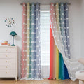 MYSKY HOME 95 Inch Long Rainbow Curtains for Girls Bedroom & Living Room - Double Layer Ombre, White Pom Pom, Blackout Sheer, Room Darkening Grommet Window Panels (2 Pieces, 52 x 95 in)