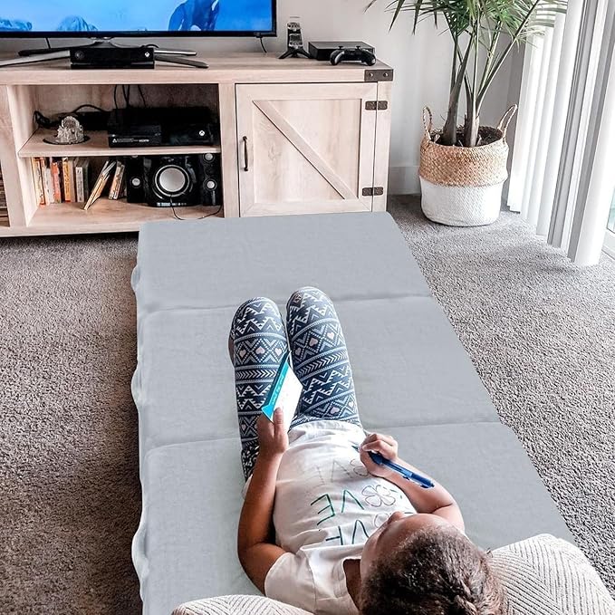 MeMoreCool Foldable Floor Mattress for Kids, Toddler Floor Nap Mat for Sleeping Daycare, Small Child Foldable Mattress Floor Bed, Trifold Futon Portable Tri Folding Mattress, Grey 75x25 Inch