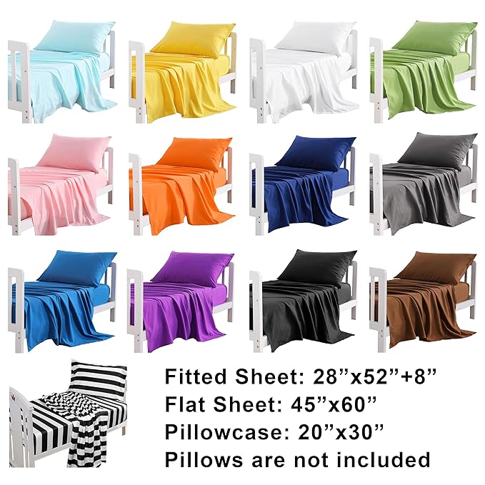 NTBAY Toddler Sheet Set - 3-Piece Microfiber Crib Sheet Set - Flat Sheet, Fitted Sheet, Pillowcase - Solid Toddler Bedding, Yellow and White Stripe