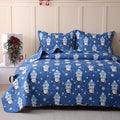 JSD 2 Pcs Kids Christmas Quilt Set Twin Size, Blue Penguin Christmas Theme Bedding, Soft Microfiber Bedspread Coverlet Holiday Quilted Blanket