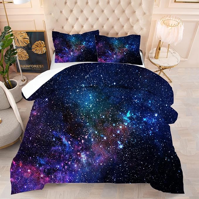 kxry Blue Purple 3D Galaxy Comforter Set Twin Size Outer Space Starry Sky Universe Bedding Sets for Girls Teens Kids 1 Comforter + 1 Pillow Case