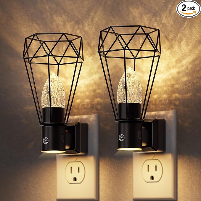 DORESshop Led Night Light, Night Lights Plug into Wall, Dusk to Dawn Sensor, 0-100LM Adjustable Brightness, 3000K Soft White, Farmhouse Vintage Nightlight for Bedroom, Bathroom, Hallway, 2 Packs