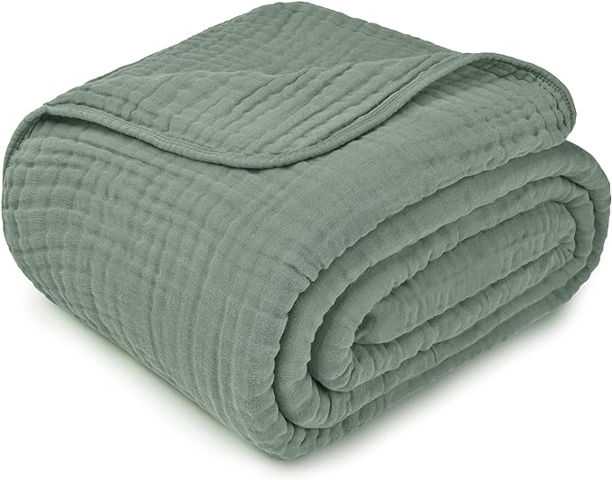 Comfy Cubs Muslin Blanket for Adults Queen 90" x 90" - 6 Layer Soft, Breathable & Lightweight Muslin Adult Blanket - Machine Washable & Designed in The US Bedding for All Seasons - Fern