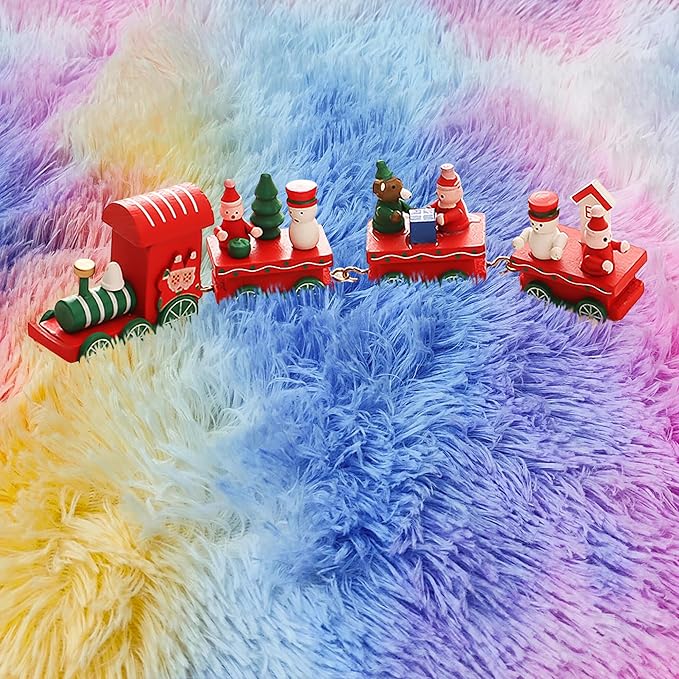 7 ft Large Fluffy Round Pink Rainbow Area Rugs for Girls Bedroom, Colorful Soft Shaggy Circular big Rug Plush Fluffy Circle Carpet Fuzzy for Nursery Baby Room Playroom Dorm LivingRoom Home Decor