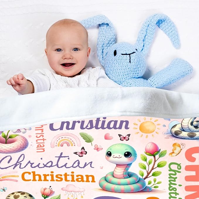 Personalized Custom Snake Preschool Blanket Gifts for Baby Toddler Kids Boys Girls - Customized Snake Super Soft Lightweight Flannel Sheets Decor for Crib Nap Couch - 30"x40" for Baby/Pets