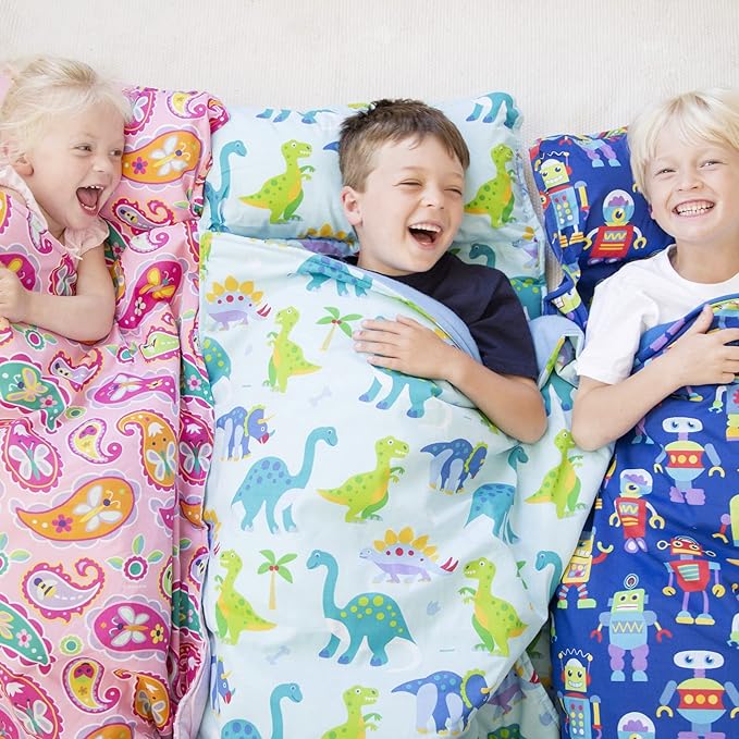 Wildkin Kids Original Nap Mat – Cozy Kids Sleep Mat with Pillow, Ideal for School & Travel - Camo Green