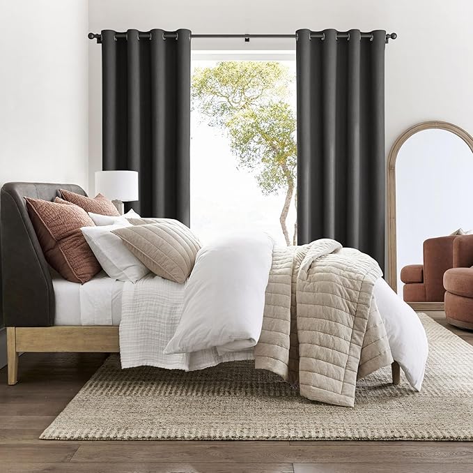 NICETOWN Grey Light Blocking Curtains 63 Inches Long 2 Panels for Living Room, Bedroom, Office Thermal Insulated Blackout Drapes Solid Grommet Noise Reducing Window Curtains, W40