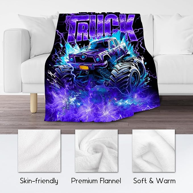 Boys Blanket Truck Blankets Gifts for Kids Toddlers, 40"x50" Lightweight Fluffy Cozy Throw for Couch Sofa