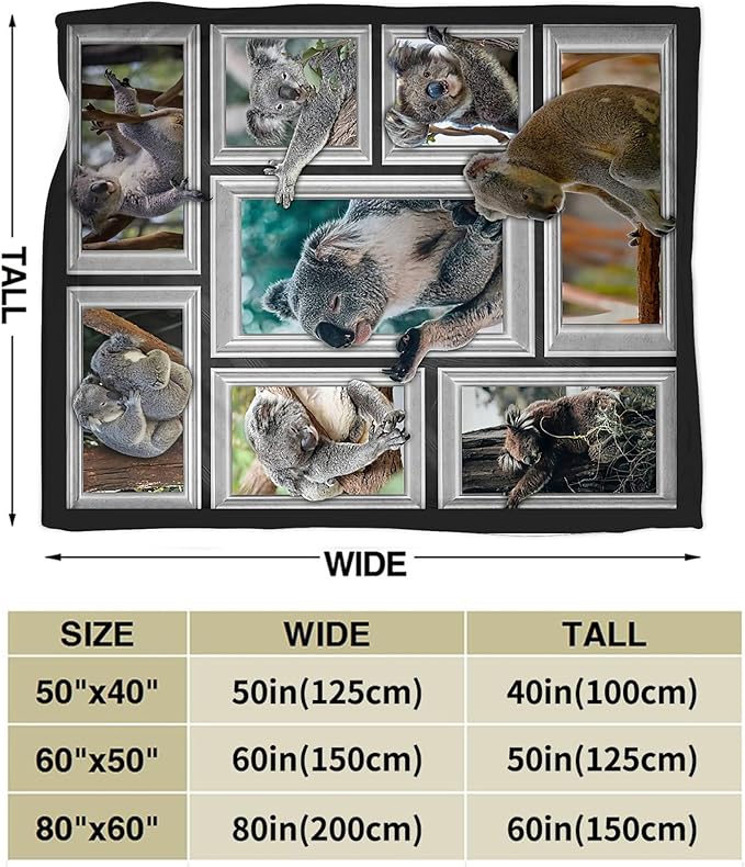 Koala Blanket Funny Koala Gifts for Girls Boys Woman Kids Koalas Lover Throw Blankets Soft Blanket Warm Fleece Flannel Plush Blankets for Bed Sofa Couch 40"x50"