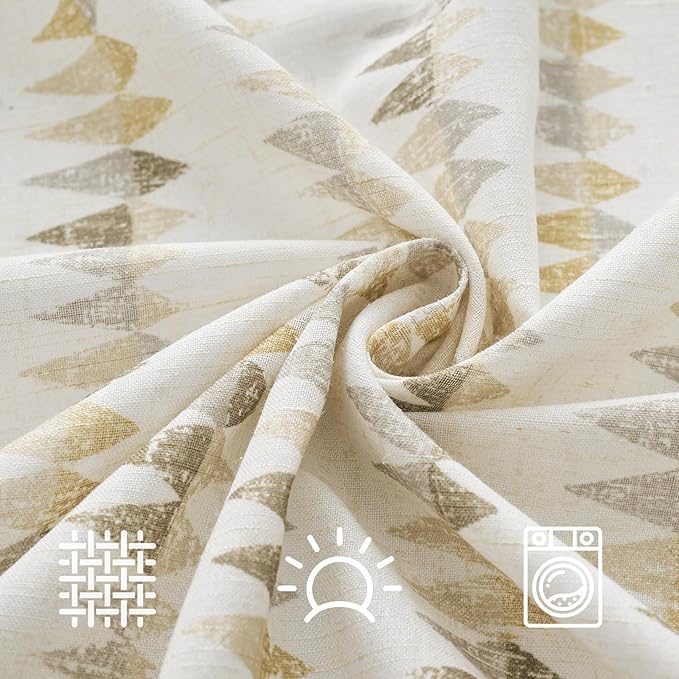 jinchan Linen Nursery Curtains for Living Room Boho Curtains for Bedroom Kids Room 84 Inches Long Geometric Printed Farmhouse Drapes Rod Pocket Window Treatment Curtain Set of 2 Panels Taupe Gray