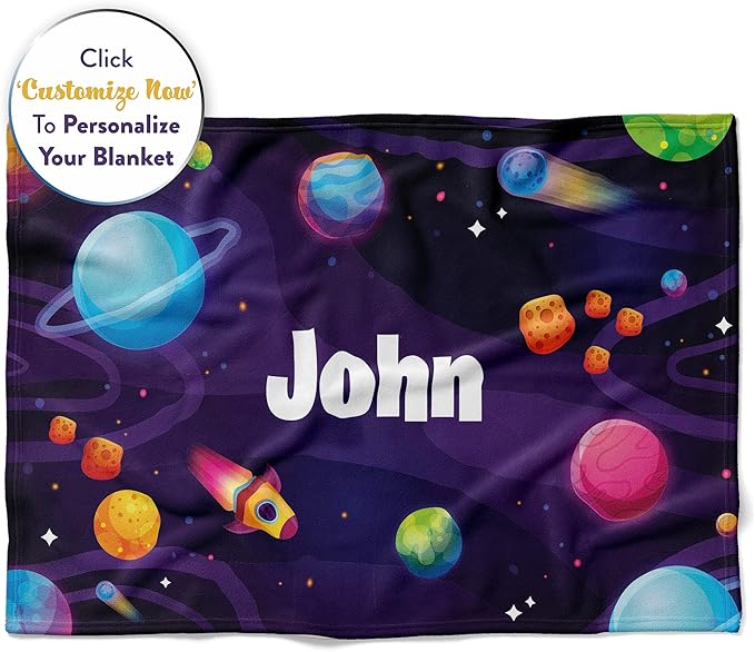 Custom Space Blanket for Kids | Cozy Throw Blanket | Space Themed Bedroom Decor | Personalized Kids Blanket | Soft Warm Lightweight Blanket | Boys and Girls (Space V2, Sherpa - 60x80)