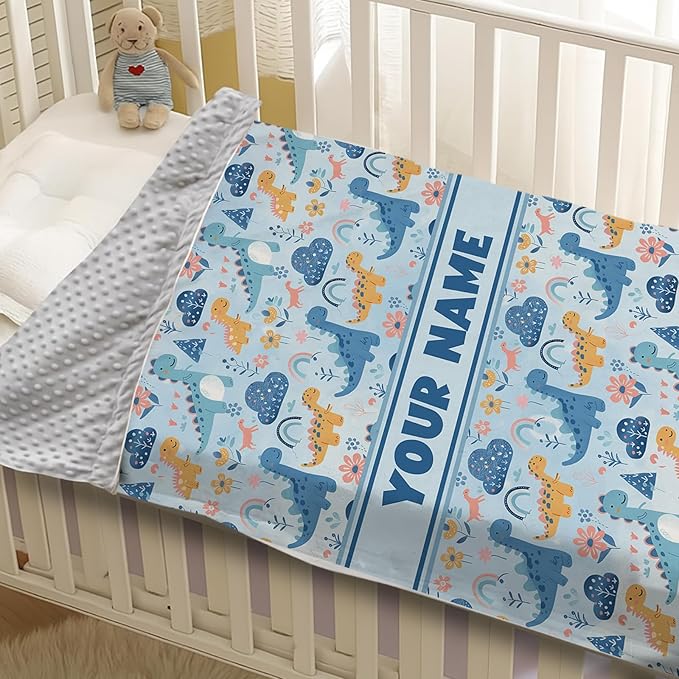 Personalized Baby Blankets for Boys Girls, Custom Baby Blanket with Name, Receiving Swaddle Blanket Suitable for Infants & Toddler, Nursery Newborn Baby Crib, Dino(47" x60)