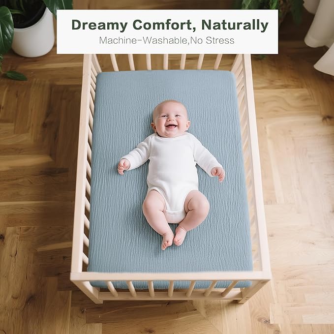 Muslin Bedside Sleeper Bassinet Fitted Sheets, 3 Pack Cotton Baby Sheet for Boys & Girls, Soft, Compatible with Baby Delight, Dream On Me, AMKE and Other Rectangle Mattress (Nightfall Blue)