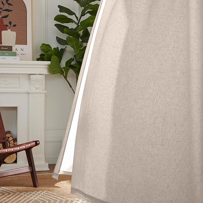 jinchan Taupe Linen Blend Curtains for Living Room 108 Inch Length Extra Long 2 Panels Curtains for Sliding Glass Doors, 50 Inch Wide Drapes with Rod Pocket Back Tab(50W x 108L, Taupe)