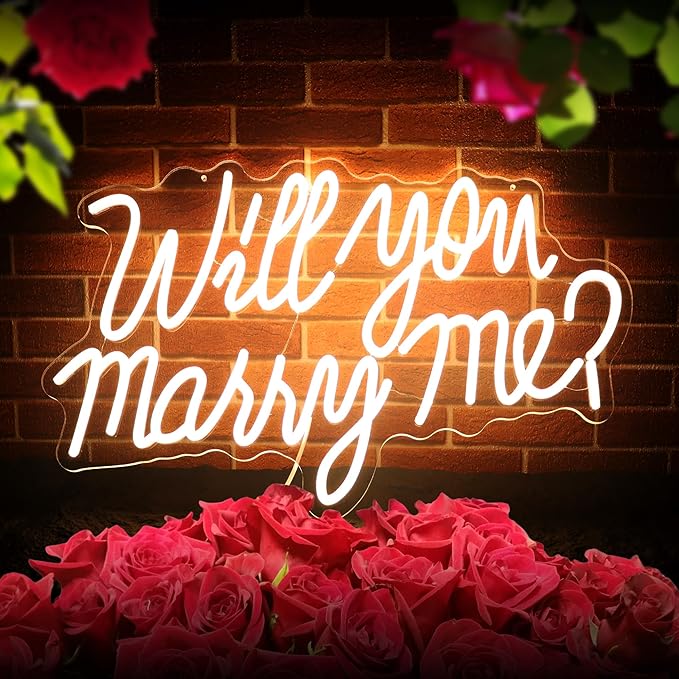 Will You Marry Me Sign for Wall Decor Led Neon Lights for Teen Bedroom Decor Art Light Up Letters Will You Marry Me Neon Signs for All Wedding Party Proposal Decorations (warm white)