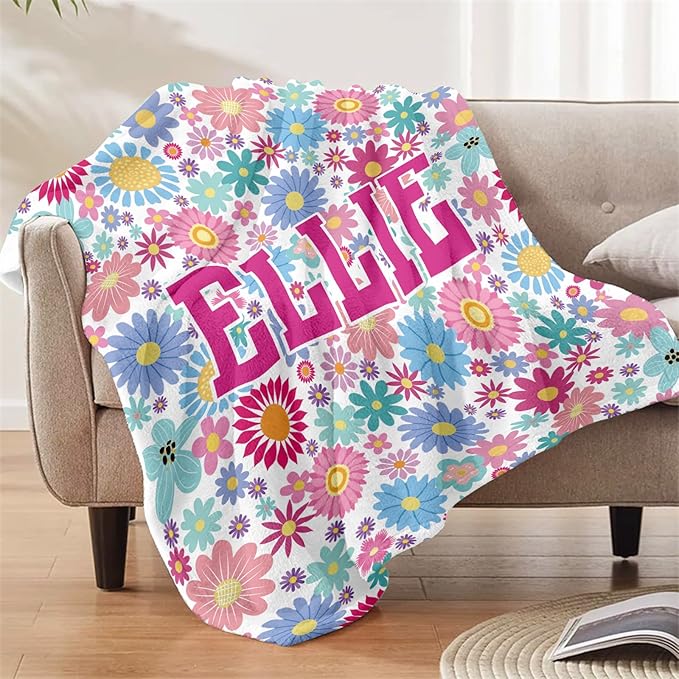 Ships Next Day, Personalized Baby Blankets, Custom Baby Blanket with Name for Girls,Gift for Chrismas Birthday Memorial Day, Customized Flannel Blanket for Kids Adults 40"X50"