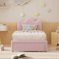 Twin Upholstered LED Bed Frame with Storage Drawers Girls Bed with Flower Headboard Boucle Princess Platform Bed Frame for Kids/Girls Strong Wood Slat Support,No Box Spring Needed,Easy Assembly