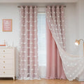 MYSKY HOME Light Blocking Pink Curtains for Living Room White Sheer Pom Pom Kids Room Decor Drapes 108 Inches Long Double Layer Curtain for Sliding Door Grommet Window Panels Set of 2 52" x 108"