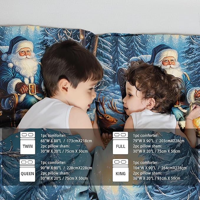 Raphus cucullatus Christmas Bedding Queen,Christmas Comforter Set,Santa Claus Decor Holiday Bedding Winter Quilt,Santa Claus Comforter Set,Snowflake Navidad Quilt Set,Cute Reindeer Quilt