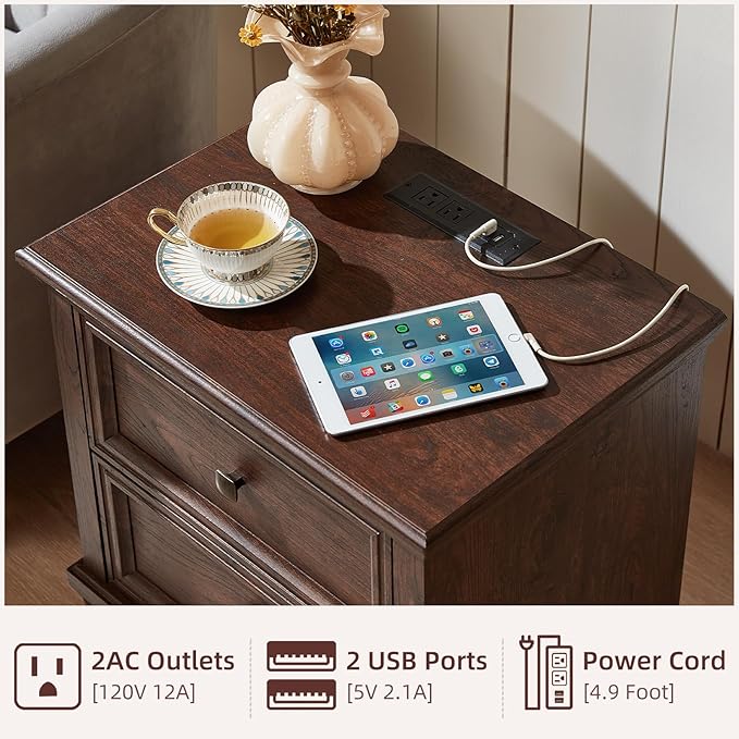 Farmhouse Bedroom Dresser and Nightstand Set of 4, 6 Drawer Tall & Low Dresser & 2 Drawer Nightstand Set, Rustic Wood Furniture Set for Bedroom, Hallway, Walnut