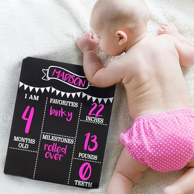 JennyGems Baby Milestone Chalkboard, Baby Monthly Milestones Photo Prop Board, 11.5x14.5 Inch Reusable Chalkboard Sign, Baby's First Year