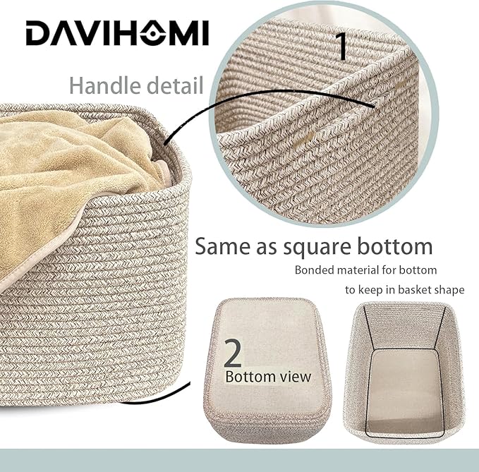 Small Woven Cotton Rope Basket for Organizing, Gift Baskets for Handles, Empty Gift Baskets, Toy Basket for bins|13.5" x 11" x 9.5" home decor for Living Room, Bathroom（All Brown）