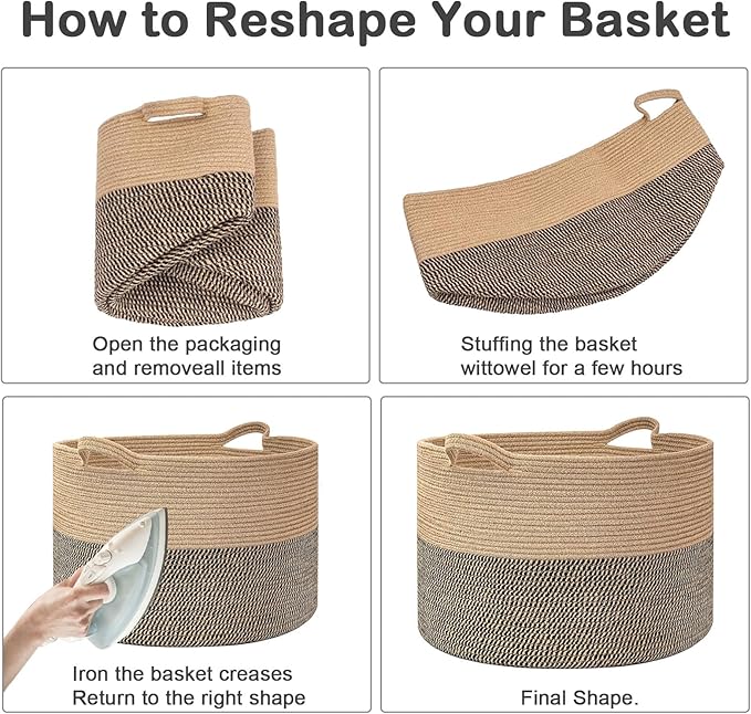 Large Blanket Basket for Organizing,115L Closet Organizers and Storage Bins Box for Shelves Woven Rope Storage Baskets,Living Room,Bedroom,Dorm,Laundry room (White)