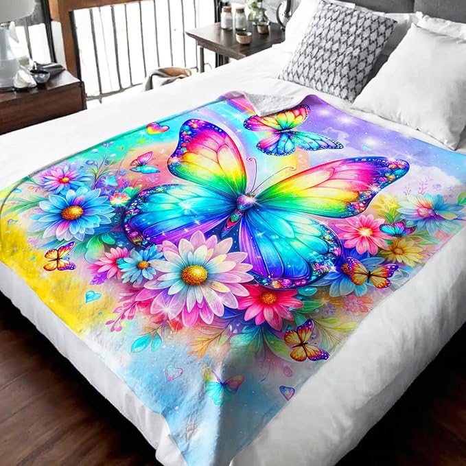 Butterfly Throw Blankets for Girls, Throw Gift for Kids Teens Adults Butterfly Lovers 60x80 Inches Soft Warm Lightweight Blanket for Sofa Couch Living Room Bed