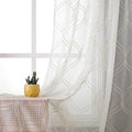 VISIONTEX White Sheer Curtains 108 Inches Long 2 Panels Set Beige Moroccan Embroidered Curtains Trellis French Textured Rod Pocket Voile Tulle Semi Window Drapes for Bedroom Living Room 54 x 108 Inch