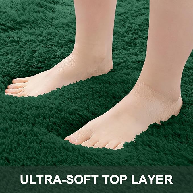 OLANLY 3x5 Machine Washable Small Bedside Rug, Soft Fluffy Shaggy Rugs for Living Room, Bedroom, Indoor Floor Carpet for Kids Girls and Boys, Preppy Dorms, Nursery, Home Decor Aesthetic, Dark Green