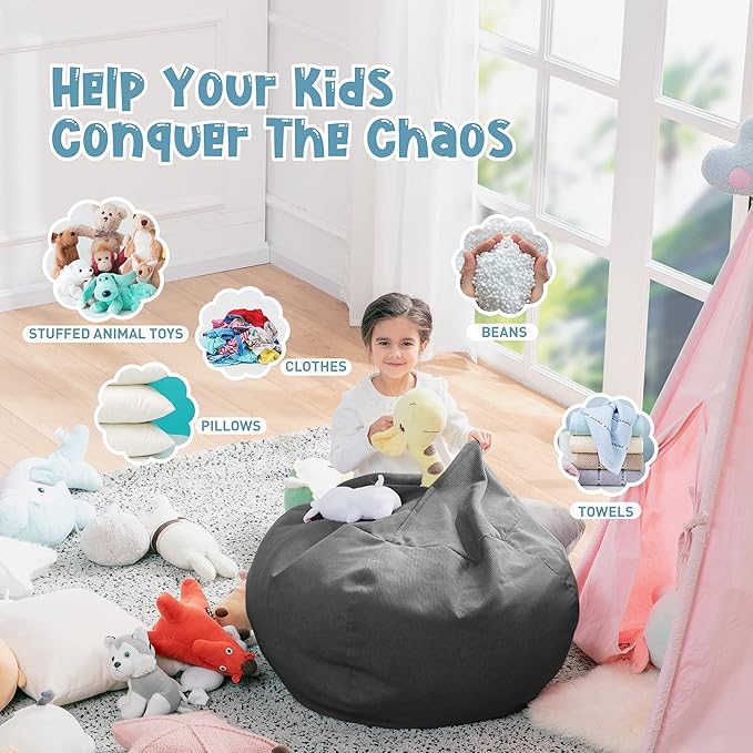 Nobildonna Bean Bag Chair Cover (No Filler) for Kids and Adults,Beanbag Stuffed Animal Storage Without Filling Plush Toys Holder and Organizer Soft Premium Corduroy 200L