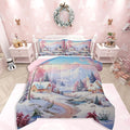 Feelyou Merry Christmas Kids Comforter Set Twin Size Village Barn Bedding Set Winter Snowscape Duvet Quilt for Kids Boys Girls Bedroom Pine Tree Decor Microfiber Ultra Soft Breathable