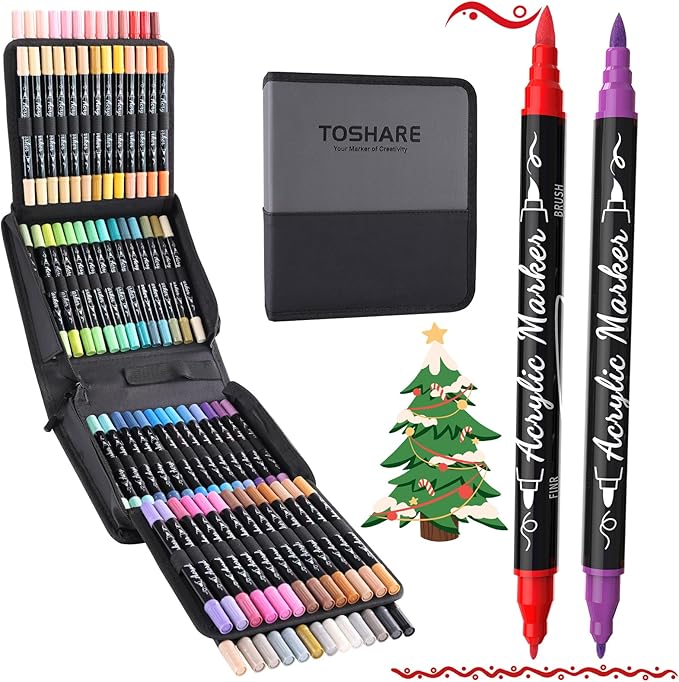 80 Colors Acrylic Paint Markers, Waterproof Dual Tip Acrylic Paint Pens with Brush and Fine Tip, Markers Set for Paper, Rock, Wood, Canvas, Glass, Ceramic and DIY Crafts Making Art Supplies