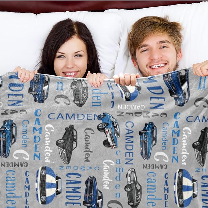 Personalized Car BlanketWith Name for Boys,Custom Name Blanket for Kids,Soft Flannel Car Toddler Blanket Customized Gift for Birthday Christmas Baby Shower Newborn Gift 60in X 80in 2-car Gray
