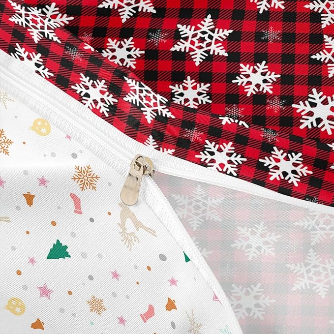 Christmas Kids Bedding Set Snowflake Xmas Theme Bedding Duvet Cover Set for Boys Girls Red Black Buffalo Check Decor Comforter Cover Set New Year Bedspread Cover Bedroom Quilt Cover 3Pcs King Size