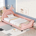 Merax Cute Twin Daybed Frame for Kids with Carton Ears Shaped Headboard, PU Leather Sturdy Kids Daybed Upholstered Twin Beds for Girls, Sofa Bed Low Profile Single Bed, Pink