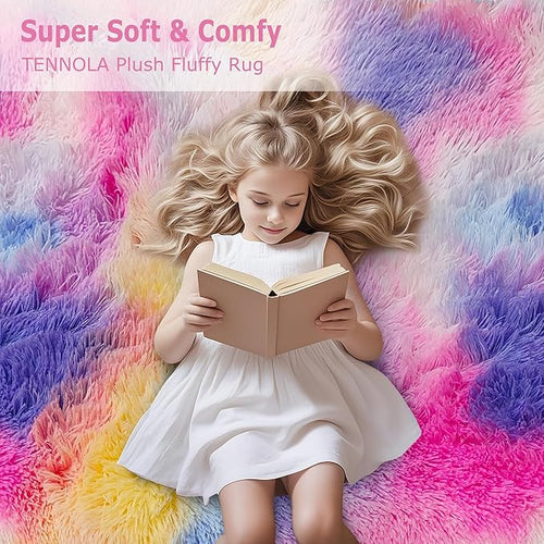 3x10 Hot Pink Runner Rainbow Rug for Girls Bedroom Bedside, Soft Fluffy Plush Runner Carpet Shag Kids Area Rug for Little Girls Room, Cute Colorful Princess Rug for Living Room Nursery Hallway