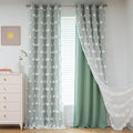 MYSKY HOME Room Darkening Curtains White Sheer Pom Pom Curtains for Living Room Aqua Blackout Curtains for Sliding Door Decor Drapes Double Layer Window Panels Boys Bedroom Grommet Set of 2 W52 X L95